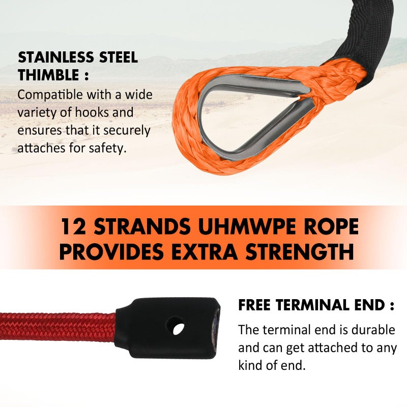 STEGODON 3/8"" x 60ft Synthetic Winch Rope 19,854lbs Dyneema Winch Cable Line with Hook and Sleeve Protection Car Tow Recovery Cable for 4WD Off Road Vehicle SUV Truck(Orange-Slim) - Image 4